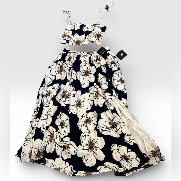 NWT Lulu's Black and Cream Floral Skirt Set Sz XL Womens Sz 14 - Picture 2 of 15